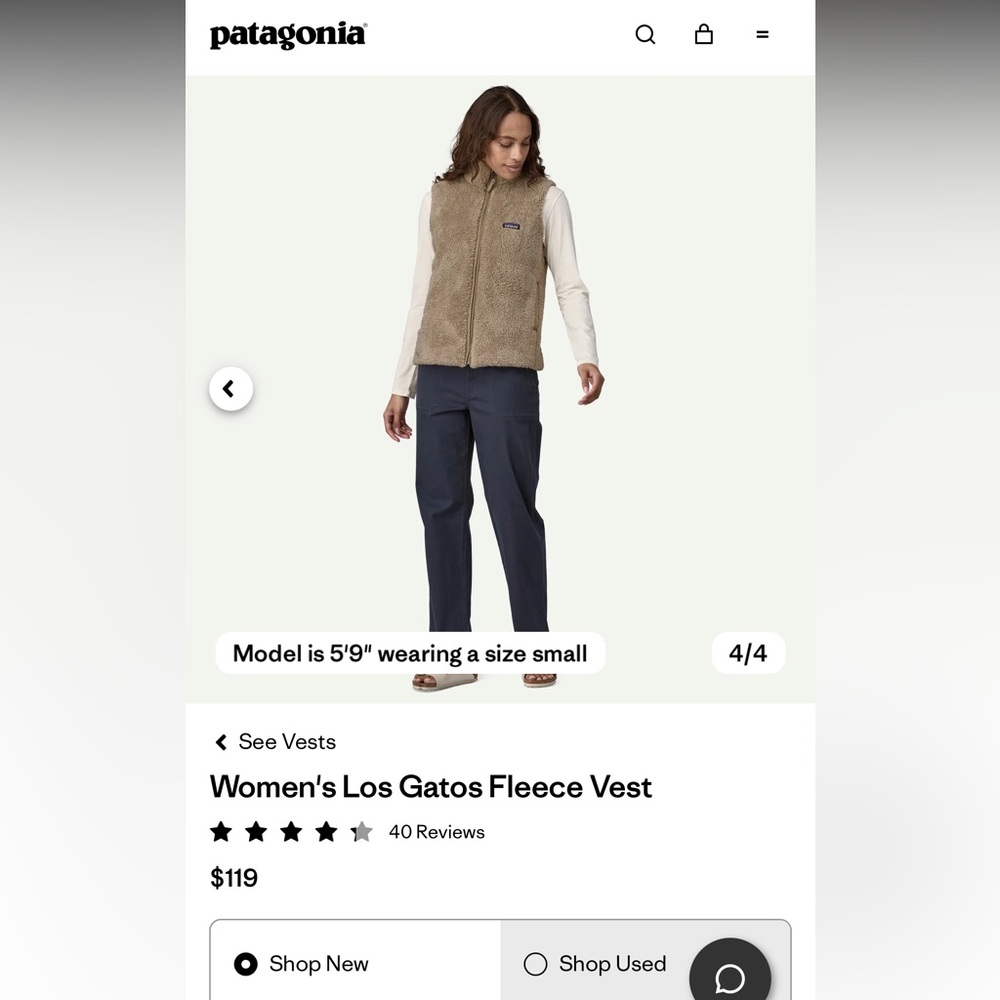 Patagonia Los Gatos Sherpa Vest - cream small